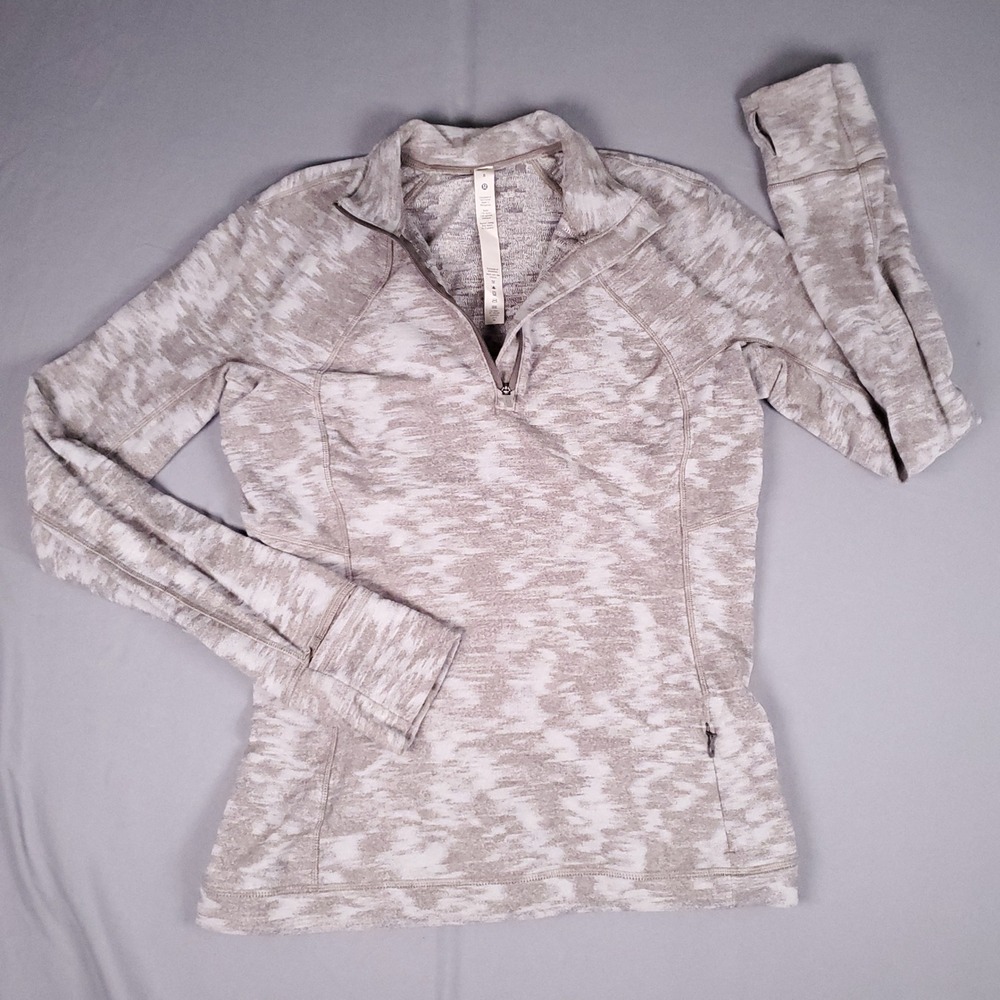 Lululemon Its Rulu Run Half Zip Womens Sz 8 M Pullover Beige White Camo LW3FSZS